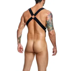 MOB Eroticwear Harnais élastique et Cockring Crossback Dngeon Noir